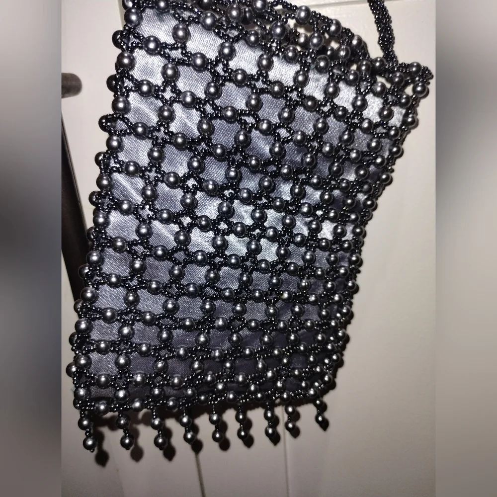 Georgio Beverly Hills Elegant Gray Beaded Women's Bag